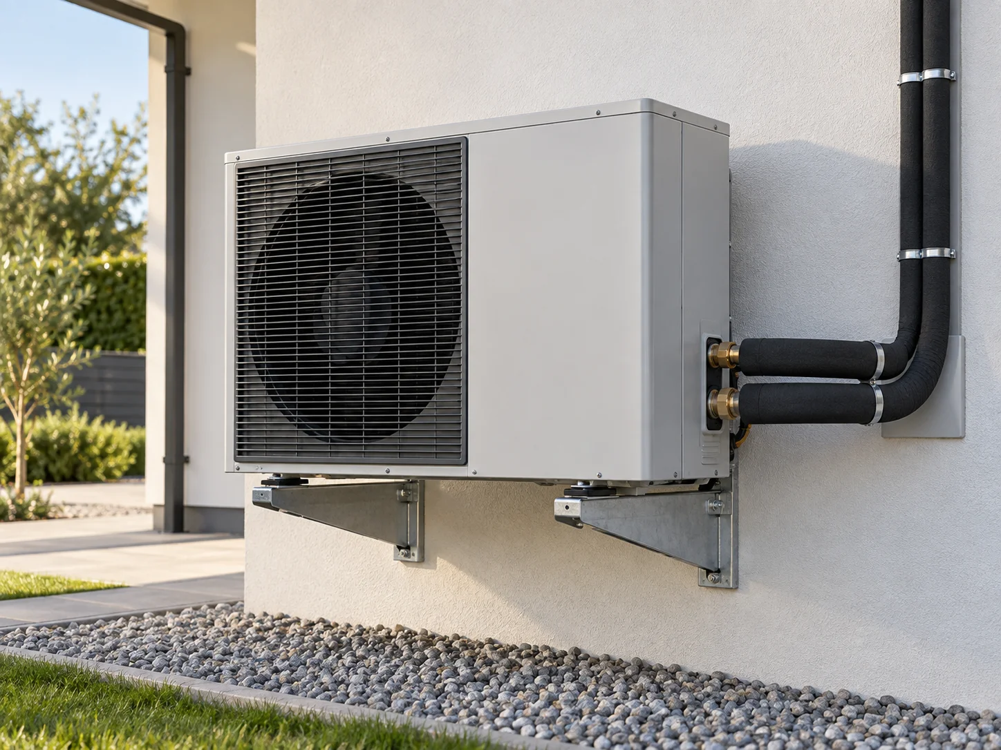 Unidad exterior de aerotermia instalada por CADI en una vivienda de Terrassa