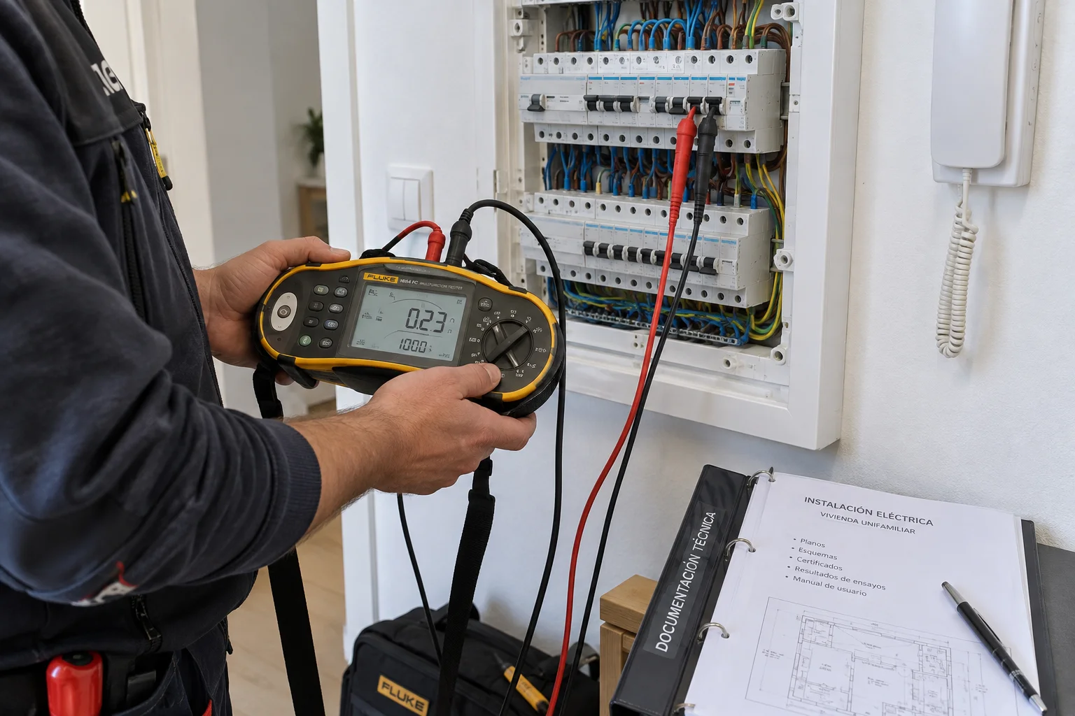 Electricista de CADI trabajando en la instalación eléctrica de una vivienda en Sant Cugat