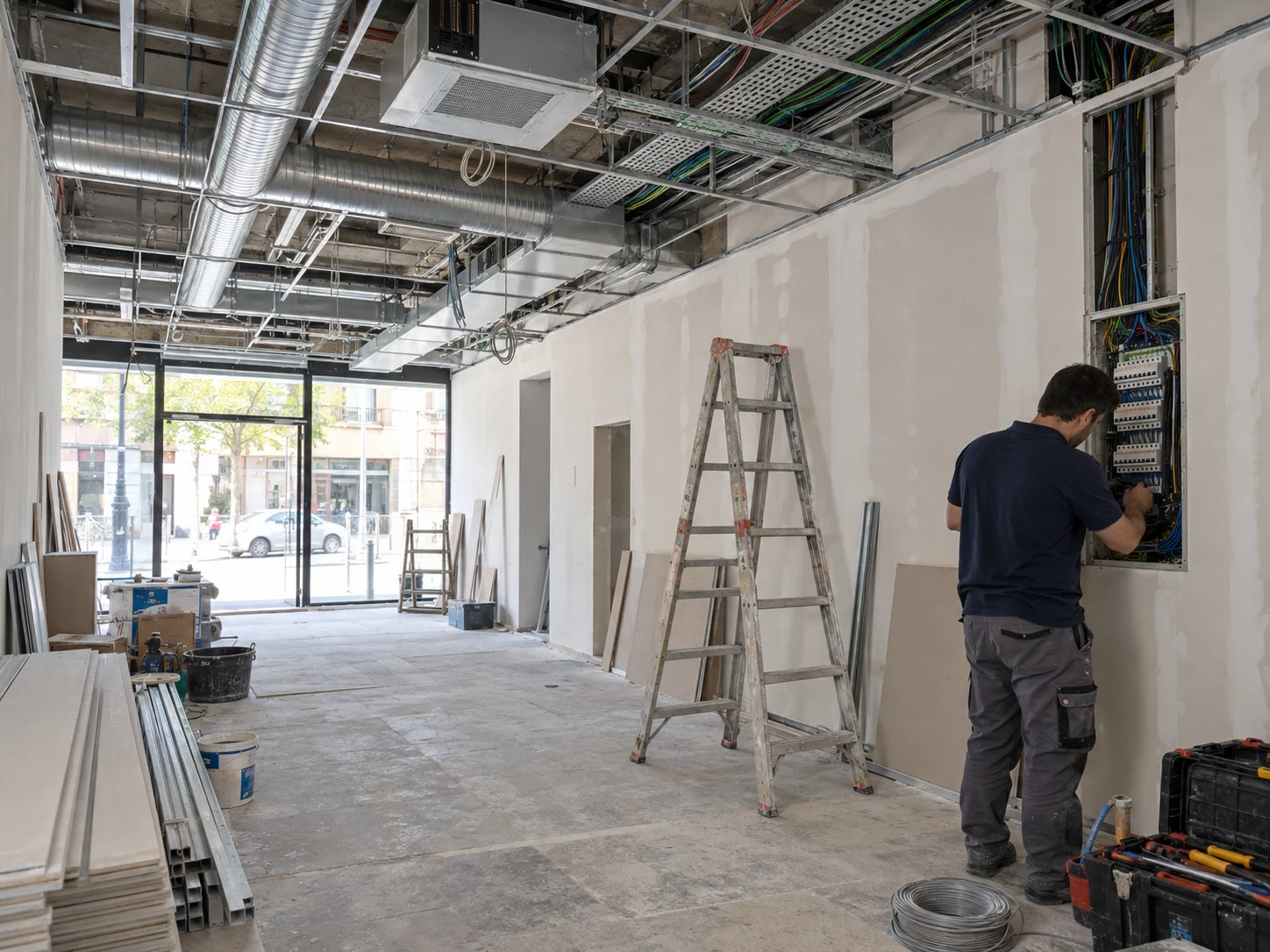 Local comercial en obra reformado por CADI con instalaciones eléctricas y de climatización nuevas