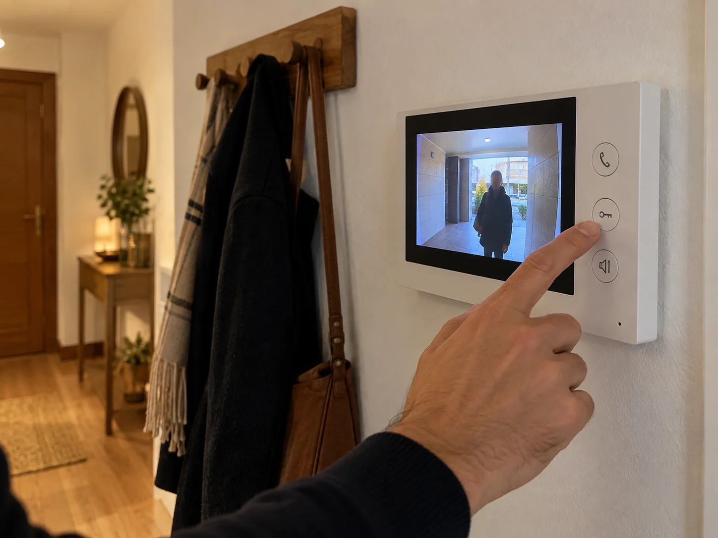 Monitor de videoportero instalado por CADI en el recibidor de una vivienda